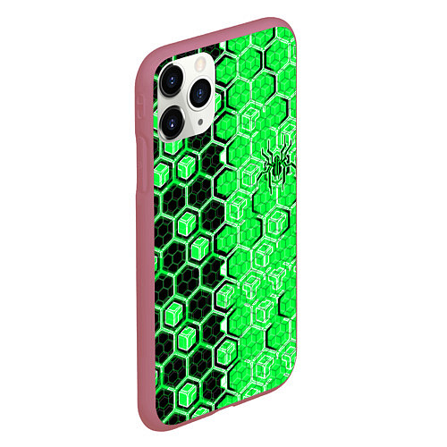 Чехол iPhone 11 Pro матовый Техно-киберпанк шестиугольники зелёный и чёрный с / 3D-Малиновый – фото 2