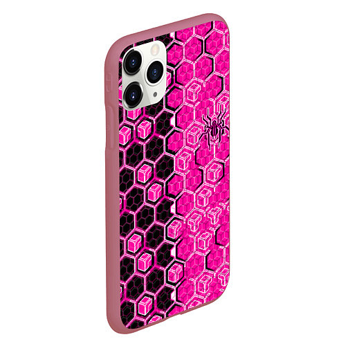 Чехол iPhone 11 Pro матовый Техно-киберпанк шестиугольники розовый и чёрный с / 3D-Малиновый – фото 2