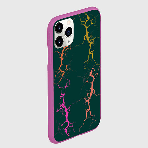 Чехол iPhone 11 Pro матовый Молнии на изумрудном / 3D-Фиолетовый – фото 2