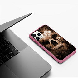 Чехол iPhone 11 Pro матовый Wood skull, цвет: 3D-малиновый — фото 2