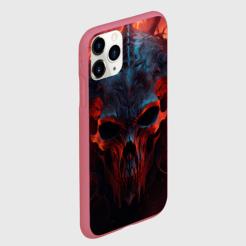 Чехол iPhone 11 Pro матовый Demon skull with horns / 3D-Малиновый – фото 2