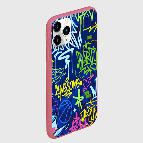 Чехол iPhone 11 Pro матовый Урбанизм и граффити / 3D-Малиновый – фото 2