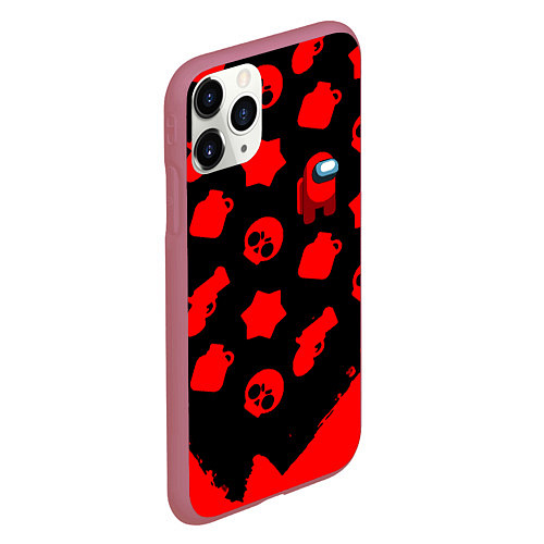 Чехол iPhone 11 Pro матовый Among us x brawl stars steel / 3D-Малиновый – фото 2