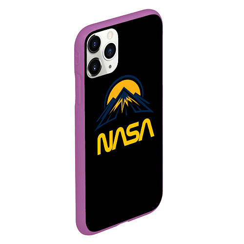 Чехол iPhone 11 Pro матовый Nasa горы лого / 3D-Фиолетовый – фото 2