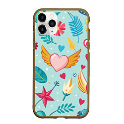 Чехол iPhone 11 Pro матовый Сердечко с крылышками, цвет: 3D-коричневый