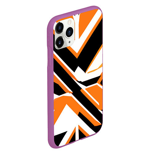 Чехол iPhone 11 Pro матовый Чёрно-оранжевые широкие линии на белом фоне / 3D-Фиолетовый – фото 2