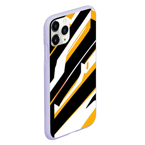 Чехол iPhone 11 Pro матовый Жёлто-белые широкие линии на чёрном фоне / 3D-Светло-сиреневый – фото 2