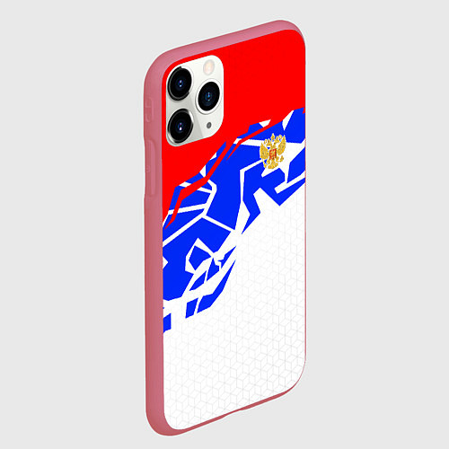 Чехол iPhone 11 Pro матовый Россия- астрактивный триколор / 3D-Малиновый – фото 2