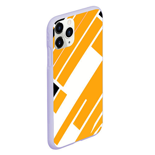 Чехол iPhone 11 Pro матовый Жёлтые широкие линии на белом фоне / 3D-Светло-сиреневый – фото 2