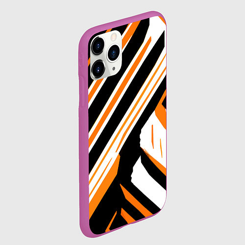 Чехол iPhone 11 Pro матовый Чёрно-оранжевые полосы на белом фоне / 3D-Фиолетовый – фото 2
