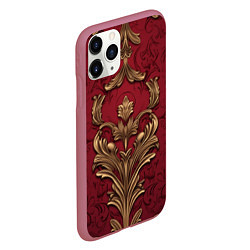 Чехол iPhone 11 Pro матовый Объемный золотой узор лепнины на красном текстурно, цвет: 3D-малиновый — фото 2