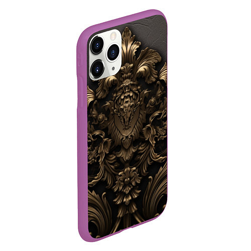 Чехол iPhone 11 Pro матовый Золотистая корона и узоры / 3D-Фиолетовый – фото 2