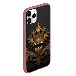 Чехол iPhone 11 Pro матовый Объемная золотая корона с узорами, цвет: 3D-малиновый — фото 2