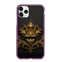 Чехол iPhone 11 Pro матовый Объемная золотая корона с узорами, цвет: 3D-фиолетовый