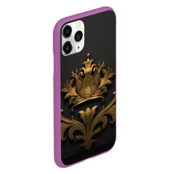 Чехол iPhone 11 Pro матовый Объемная золотая корона с узорами, цвет: 3D-фиолетовый — фото 2