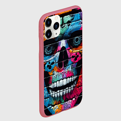 Чехол iPhone 11 Pro матовый Crazy color skull - graffiti / 3D-Малиновый – фото 2