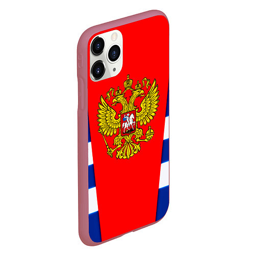 Чехол iPhone 11 Pro матовый Россия герб спорт / 3D-Малиновый – фото 2