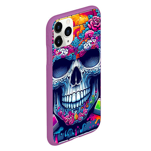 Чехол iPhone 11 Pro матовый Ai art skull - graffiti / 3D-Фиолетовый – фото 2