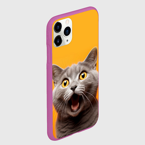 Чехол iPhone 11 Pro матовый Удивленный кот / 3D-Фиолетовый – фото 2