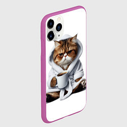 Чехол iPhone 11 Pro матовый Котик в халате и кофе, цвет: 3D-фиолетовый — фото 2