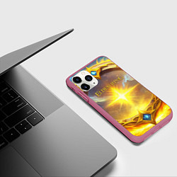 Чехол iPhone 11 Pro матовый Elden Ring лого и волшебное золотое кольцо, цвет: 3D-малиновый — фото 2