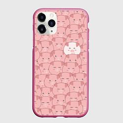 Чехол iPhone 11 Pro матовый Свинки паттерн, цвет: 3D-малиновый