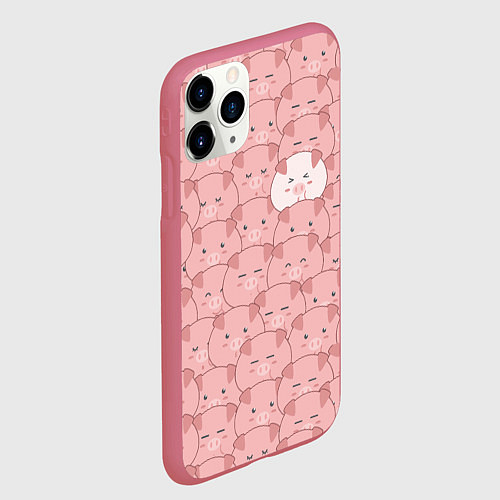 Чехол iPhone 11 Pro матовый Свинки паттерн / 3D-Малиновый – фото 2