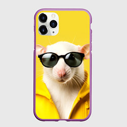 Чехол iPhone 11 Pro матовый Ля какая модная крыса на желтом, цвет: 3D-фиолетовый