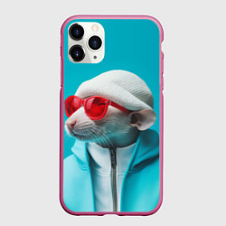 Чехол iPhone 11 Pro матовый Крыса в шапке, цвет: 3D-малиновый