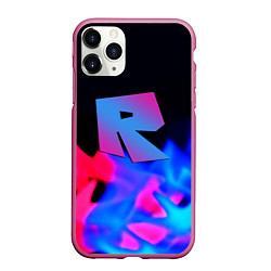 Чехол iPhone 11 Pro матовый Roblox neon flame, цвет: 3D-малиновый