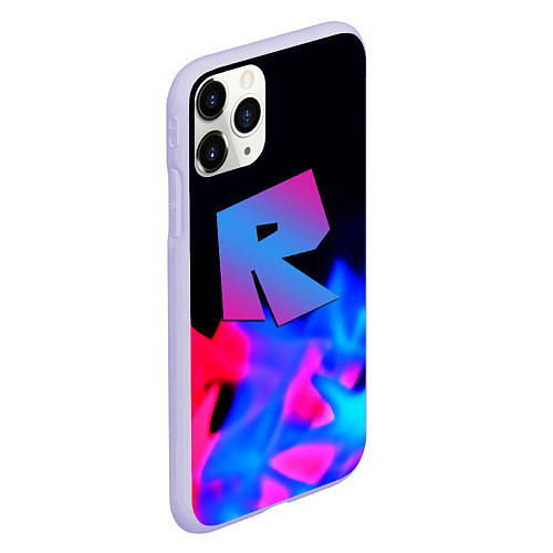 Чехол iPhone 11 Pro матовый Roblox neon flame / 3D-Светло-сиреневый – фото 2