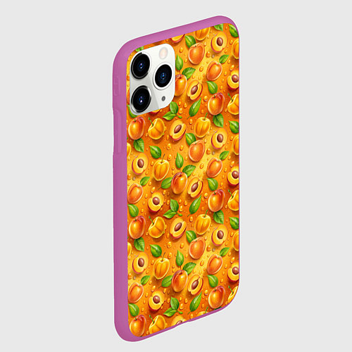 Чехол iPhone 11 Pro матовый Сочные сладкие абрикосы паттерн / 3D-Фиолетовый – фото 2