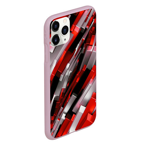 Чехол iPhone 11 Pro матовый Черно-красно-белые наклонные блоки / 3D-Розовый – фото 2