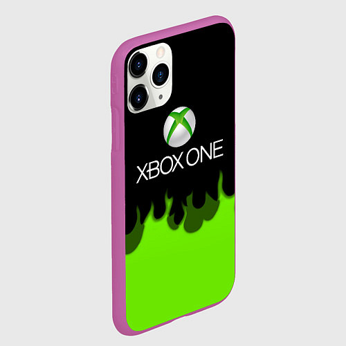 Чехол iPhone 11 Pro матовый Xbox green fire / 3D-Фиолетовый – фото 2