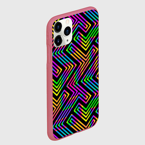 Чехол iPhone 11 Pro матовый Линии лабиринта спектрального цвета / 3D-Малиновый – фото 2
