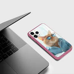 Чехол iPhone 11 Pro матовый Альфа кот, цвет: 3D-малиновый — фото 2