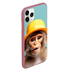 Чехол iPhone 11 Pro матовый Мартышка в шляпе, цвет: 3D-малиновый — фото 2