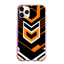 Чехол iPhone 11 Pro матовый Полосы и оранжево-белый шестиугольник, цвет: 3D-розовый