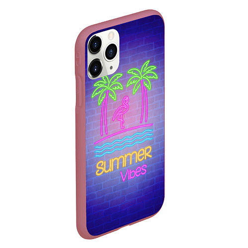 Чехол iPhone 11 Pro матовый Неоновые пальмы и фламинго summer vibes / 3D-Малиновый – фото 2