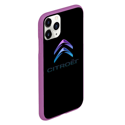 Чехол iPhone 11 Pro матовый Citroen logo neon / 3D-Фиолетовый – фото 2