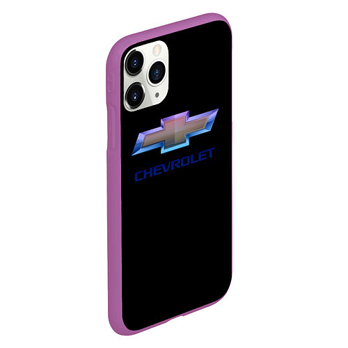 Чехол iPhone 11 Pro матовый Chevrolet logo neon / 3D-Фиолетовый – фото 2