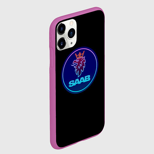 Чехол iPhone 11 Pro матовый Saab logo neon / 3D-Фиолетовый – фото 2