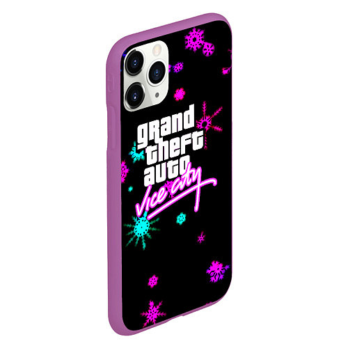 Чехол iPhone 11 Pro матовый GTA winter neon / 3D-Фиолетовый – фото 2