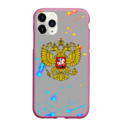 Чехол iPhone 11 Pro матовый Герб рф огонь краски, цвет: 3D-малиновый