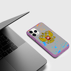 Чехол iPhone 11 Pro матовый Герб рф огонь краски, цвет: 3D-фиолетовый — фото 2