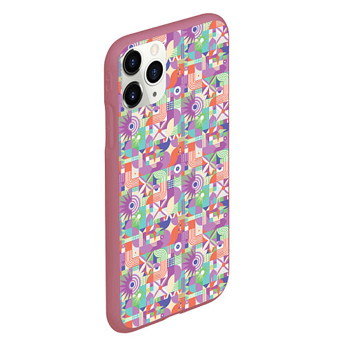 Чехол iPhone 11 Pro матовый Геометрические фигуры со звездами / 3D-Малиновый – фото 2