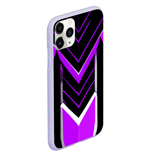Чехол iPhone 11 Pro матовый Фиолетово-серые полосы на чёрном фоне / 3D-Светло-сиреневый – фото 2