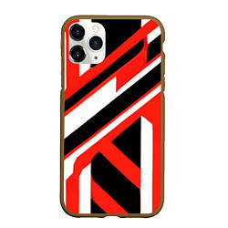 Чехол iPhone 11 Pro матовый Чёрно-красные полосы на белом фоне, цвет: 3D-коричневый