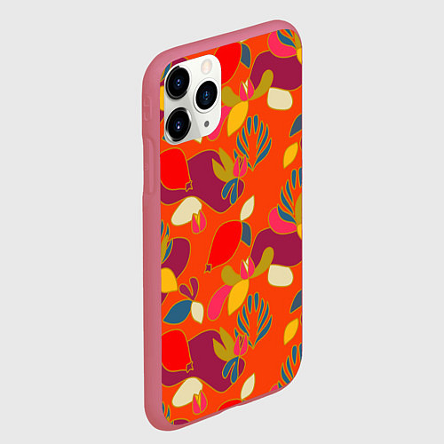 Чехол iPhone 11 Pro матовый Яркие ягодки-листочки / 3D-Малиновый – фото 2