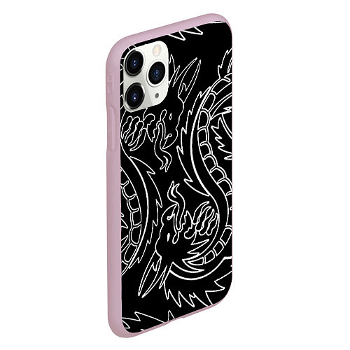 Чехол iPhone 11 Pro матовый Драконы татуировки самураи / 3D-Розовый – фото 2